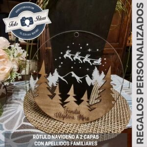 Rótulo navideño a 2 capas con apellidos familiares