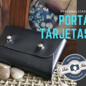 Porta tarjetas personalizado de cuero azul